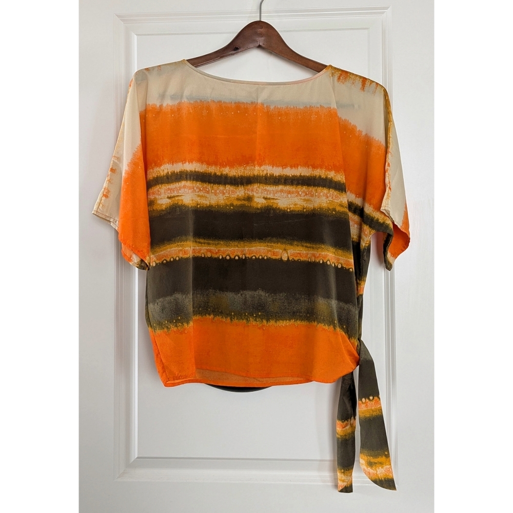 Michael Kors Ombre Orange and Khaki Women's Flowy Side-Tie Blouse, S